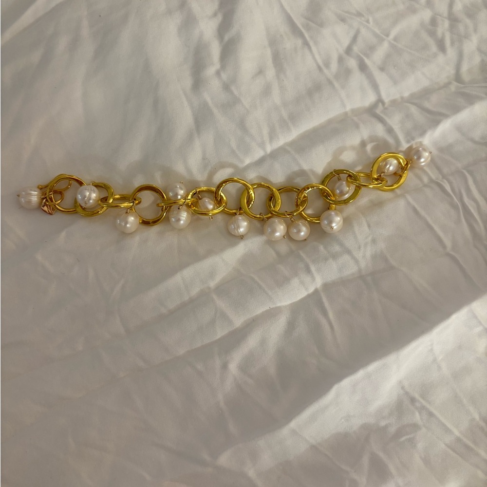 Gold Fill Chain Bracelet with Pearl Charms